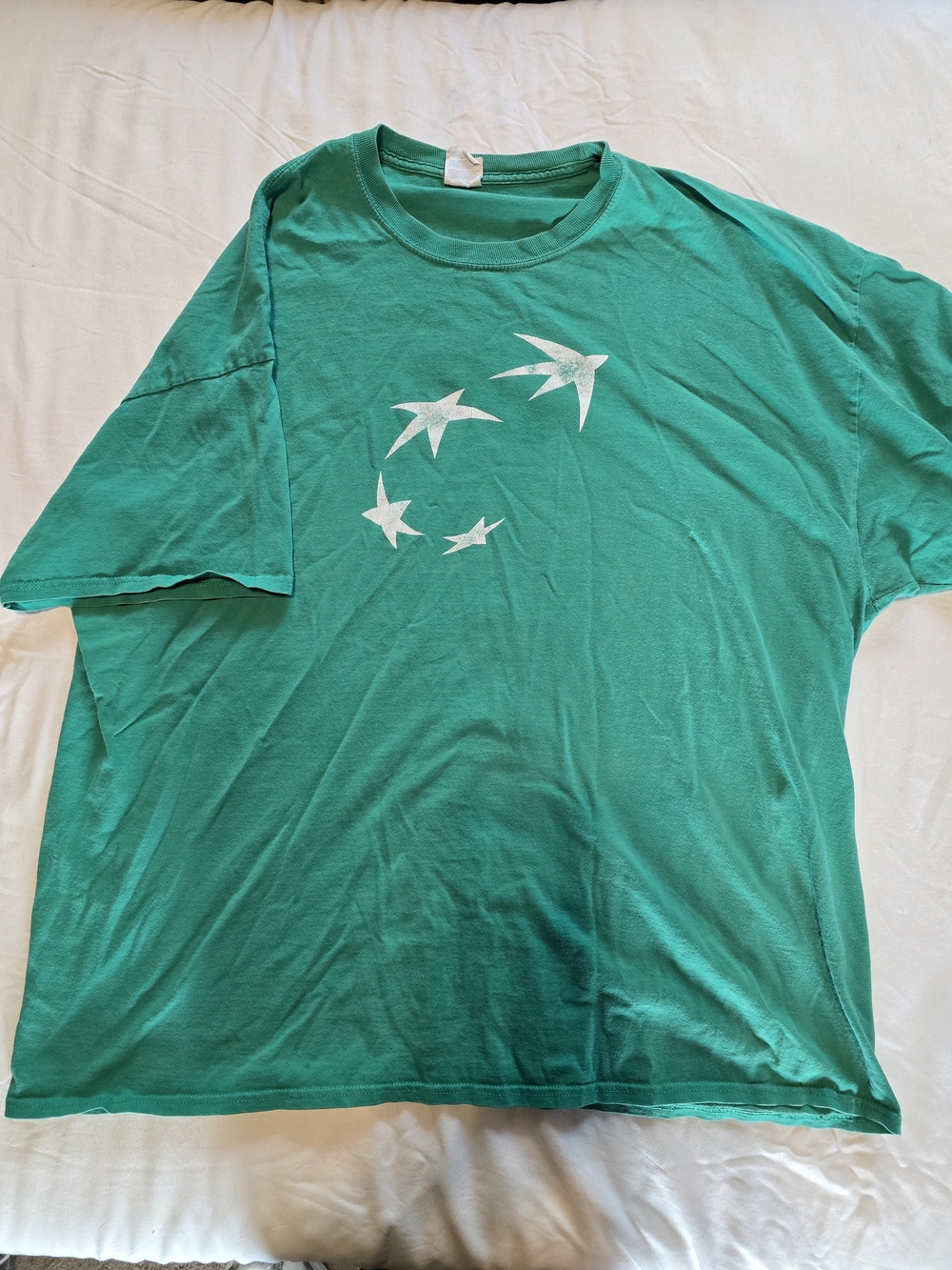 Green Short Sleeve Tee with White Swallow Graphic